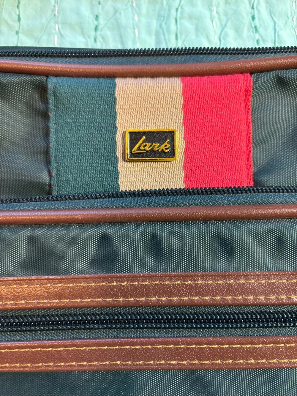 Vintage Lark Travel Flight Bag Nylon Faux Leather Trim Multi Pocket 1980s
